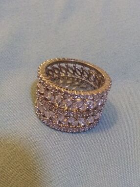 Sparkling Wide Marquise Crystal Band Ring - Silver